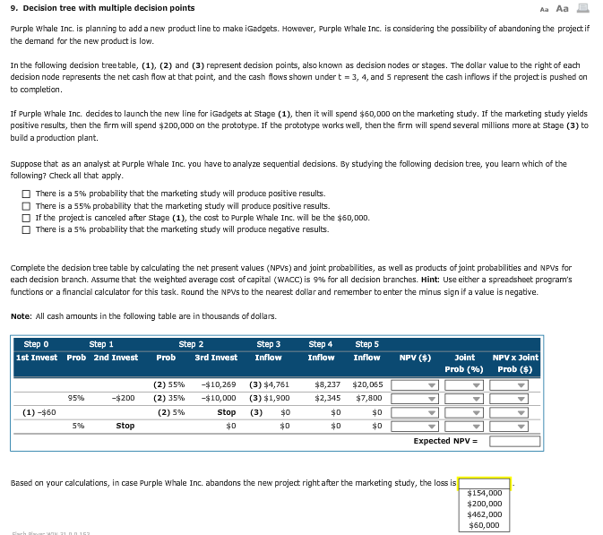  9. Decision tree with multiple decision points Aa Aa Purple Whale