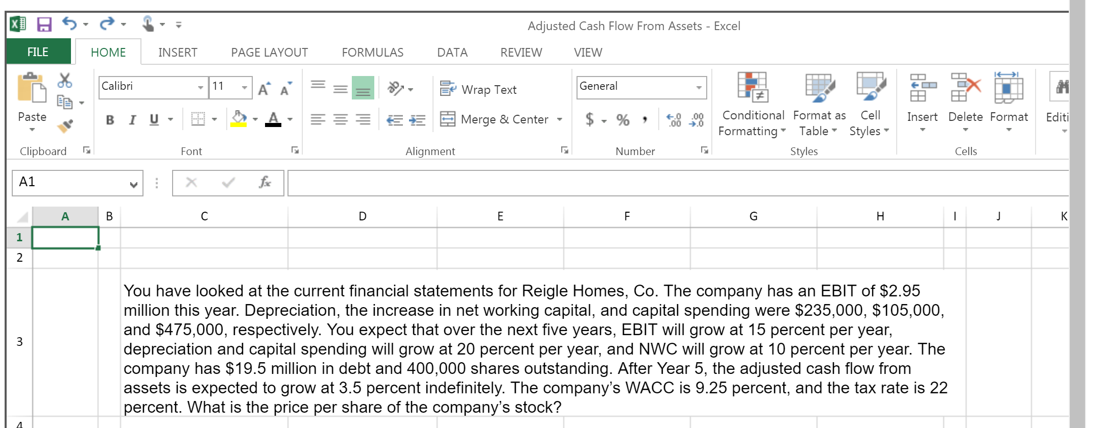 Adjusted Cash Flow From Assets - Excel FILE HOME INSERT PAGE