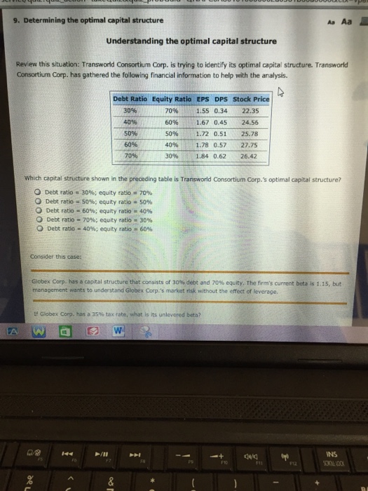  9. Determining the optimal capital structure As Aa Understanding the optimal