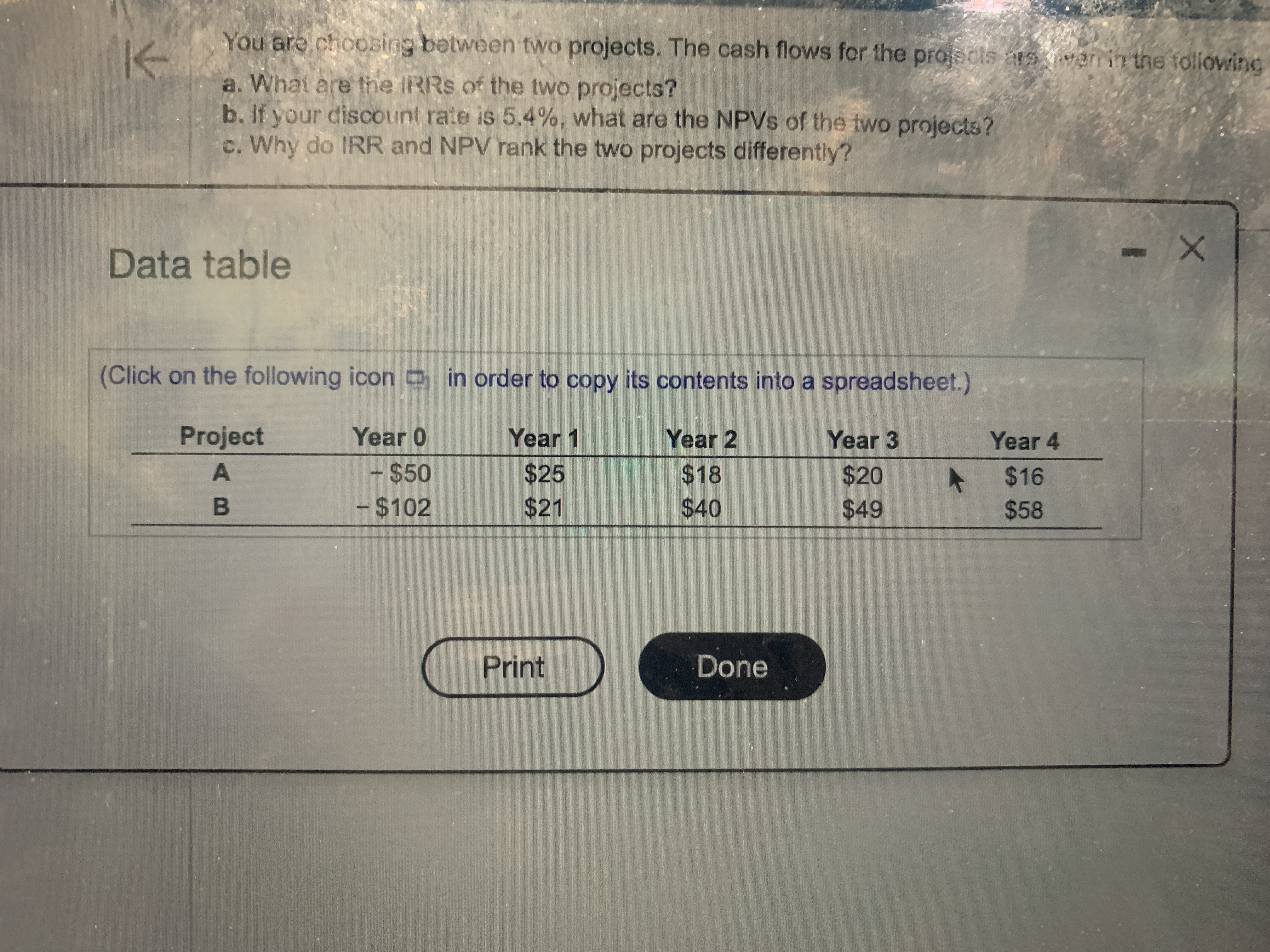  You are choosing between two projects. The cash flows for the