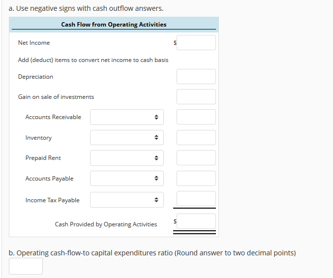Activities (Indirect Method) The following information was obtained from Galena Company's comparative