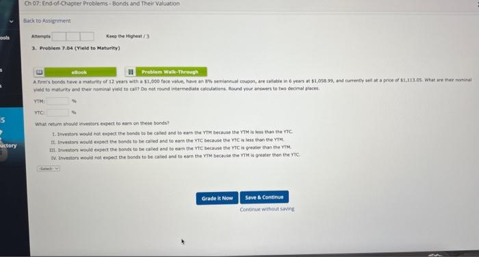  Hools S uctory Ch 07: End-of-Chapter Problems Bonds and Their Valuation