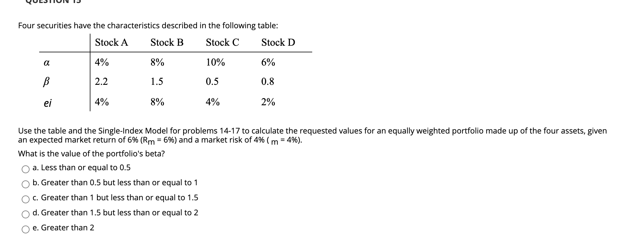 calculate the requested values for an equally weighted portfolio made up of
