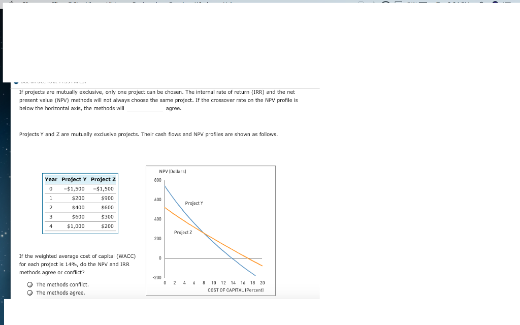 If projects are mutually exclusive, only one project can be chosen.