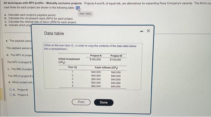 of equal risk are altematives for expanding Rosa Company's capacity. The firm's