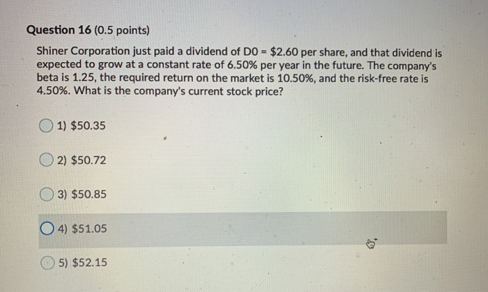 capital gains yield for the coming year? 1) 6.13% O2) 6.18% 3)
