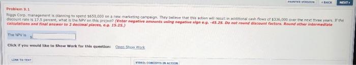  PRINT VERSION RACK NEXT , Problem 9.1 Riggs Corp management is