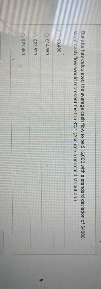  Builtrite has calculated the average cash flow to be $16,000 with