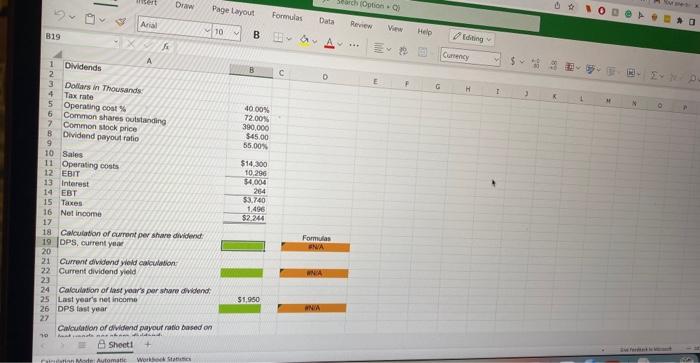 spreadsheet. a. The company had a 55% dividend pwyout ratio in 2015.