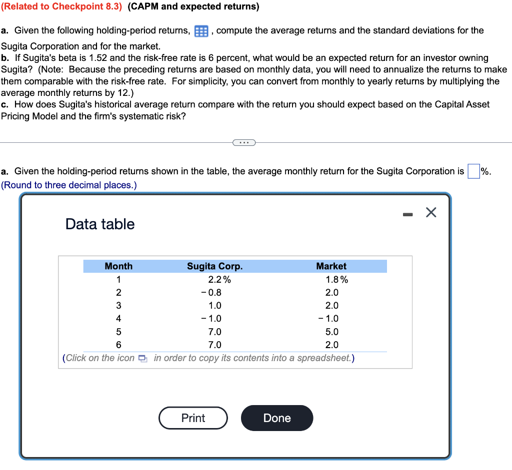  (Related to Checkpoint 8.3) (CAPM and expected returns) a. Given the