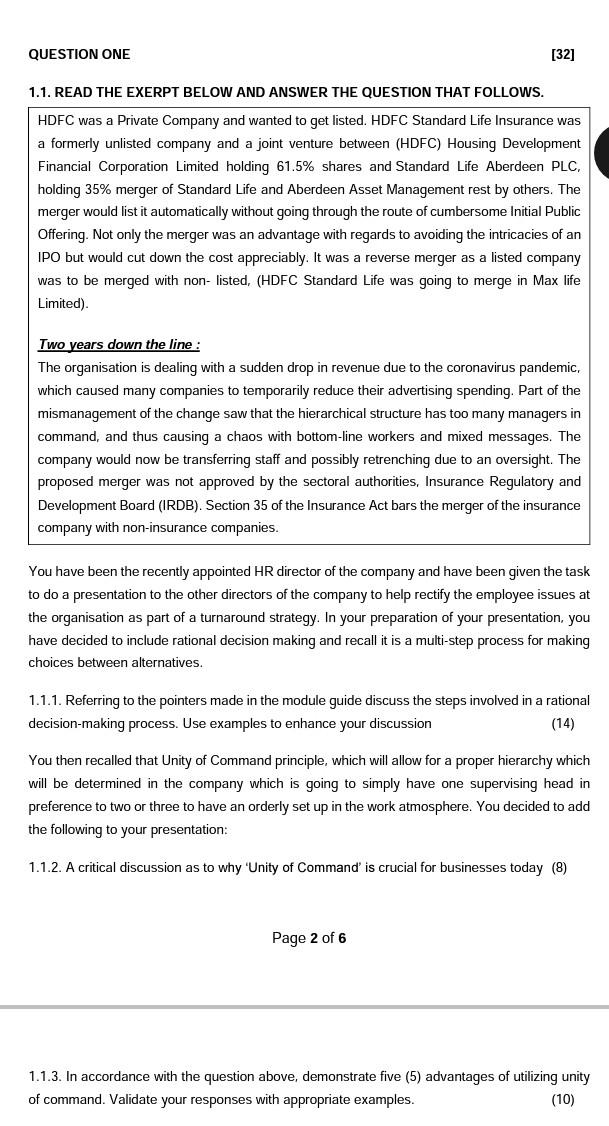  QUESTION ONE [32] 1.1. READ THE EXERPT BELOW AND ANSWER THE