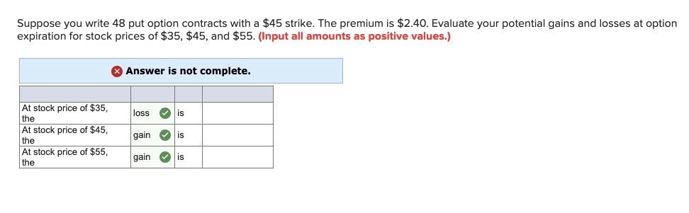  Suppose you write 48 put option contracts with a $45 strike.