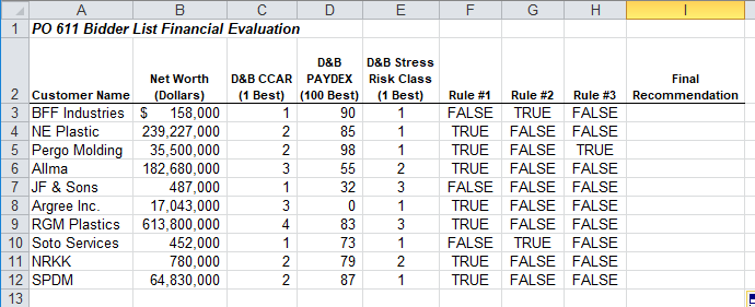 Write a formula in column I that can be copied down the