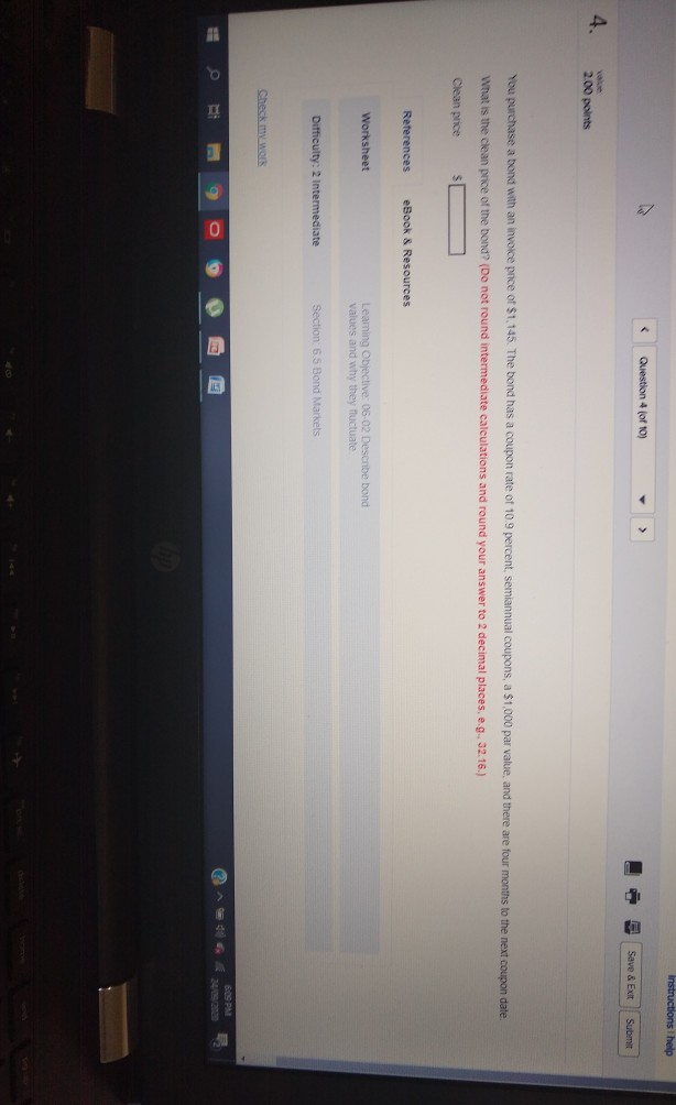  Instructions I help Question 4 of 10) Save & Exit Submit