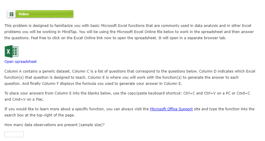  This problem is designed to familiarize you with basic Microsoft Excel