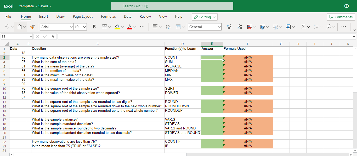 answer the questions. Feel free to click on the Excel Online link
