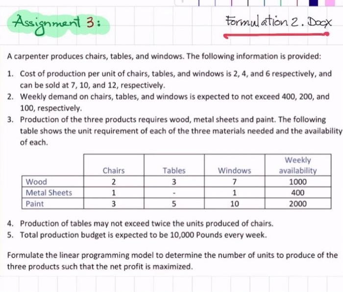 please do the mathematical model. Specify the X's for each one