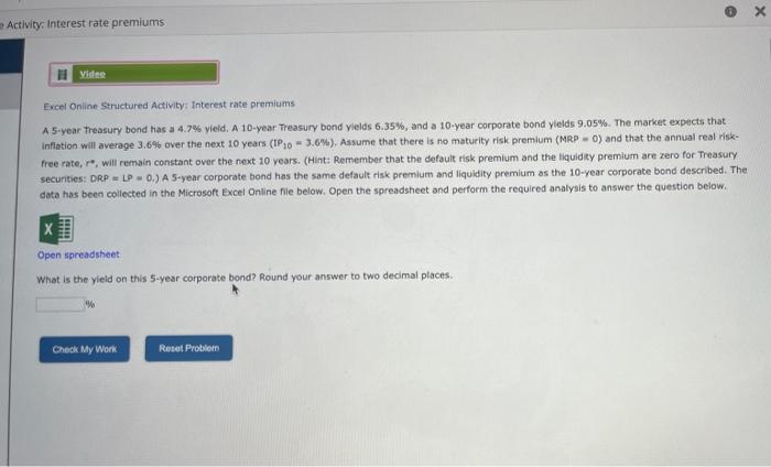  Activity: Interest rate premiums Vider Excel Online Structured Activity: Interest rate