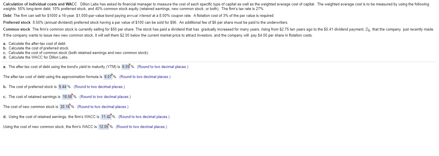 the problem..please answer these for the above posted question. Calculation of individual