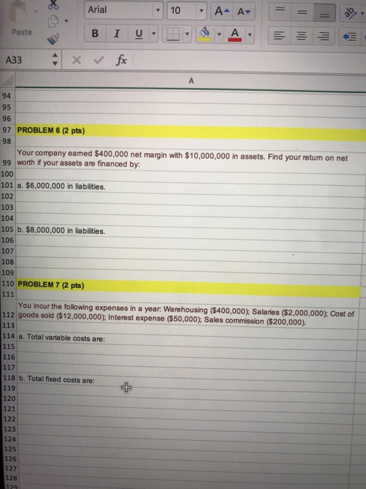  Arial Paste BIU 94 95 96 97 PROBLEM 6 (2 pts)