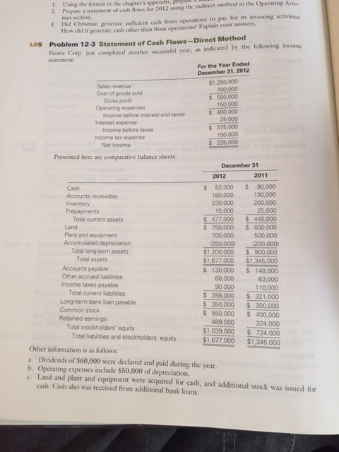 Problem 12-3 Statement of Cash Flows - Direct Method Problem 12-4 Statement