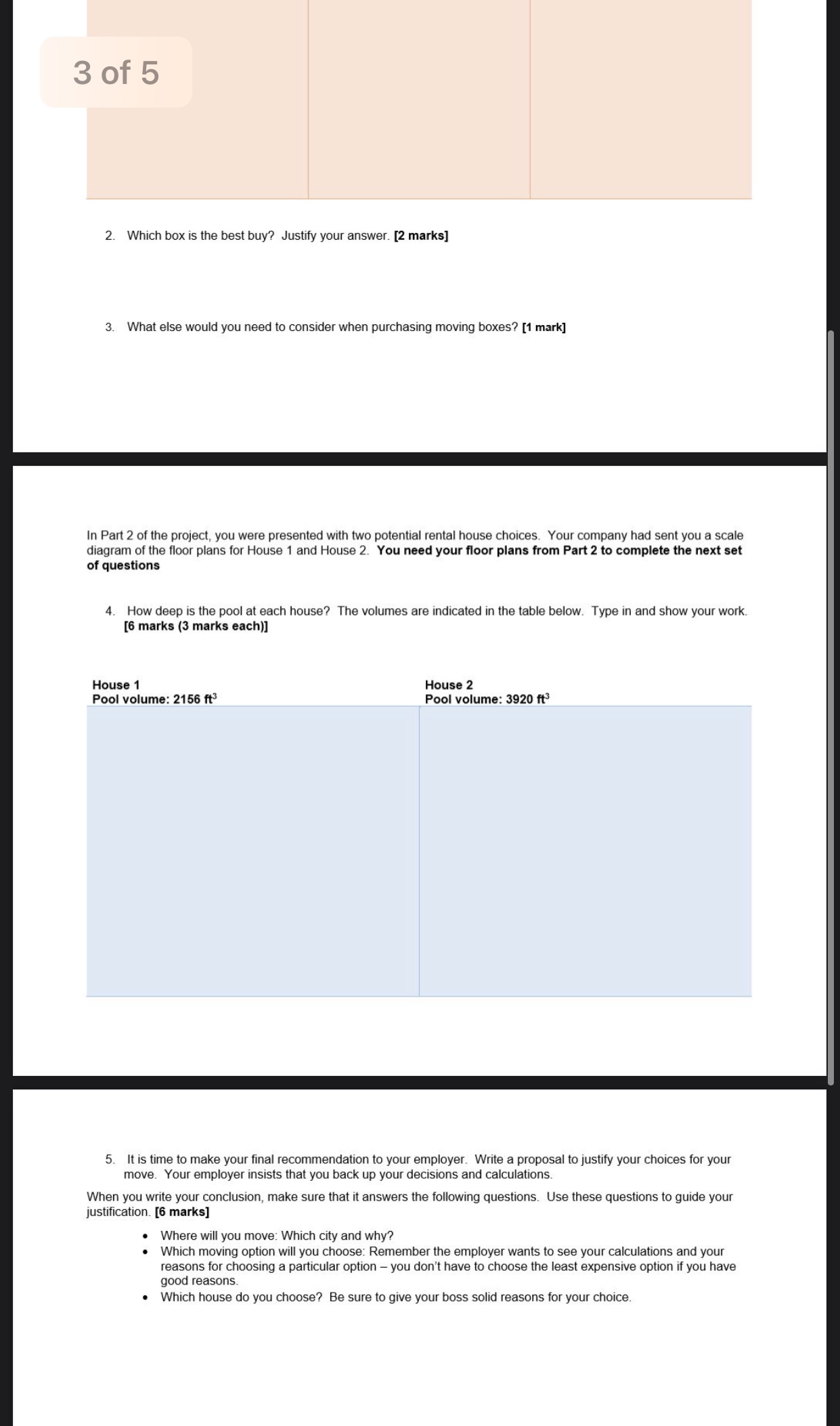 the actual dimensions. [7 marks (0.5 mark per box)] House 1 Room