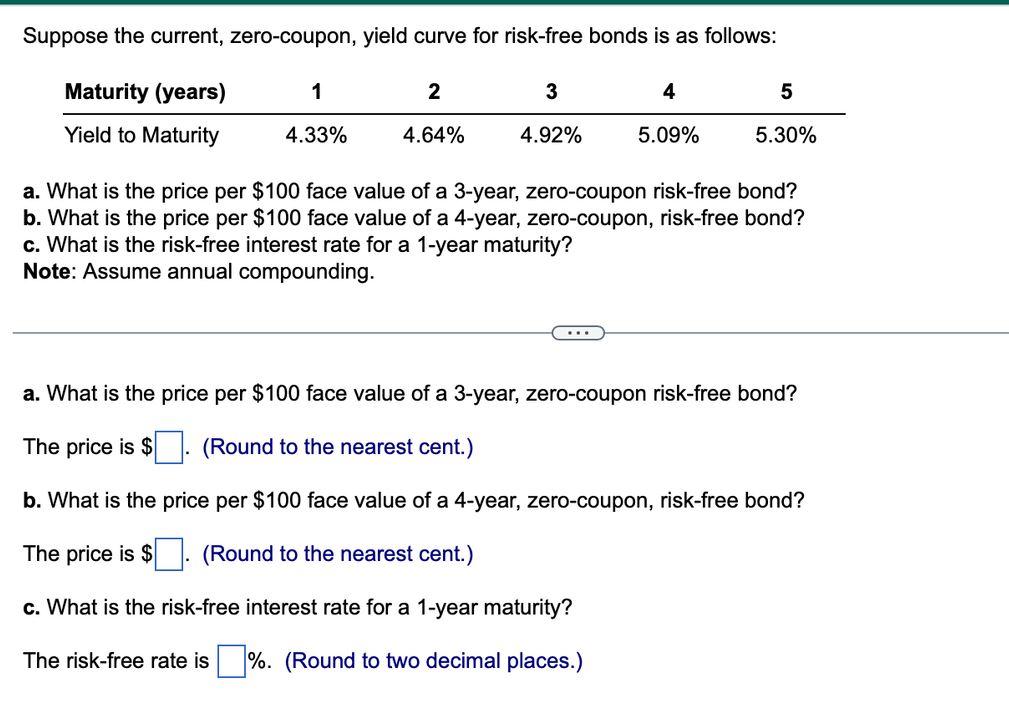 QUICK PLEASE WILL RATE ! Suppose the current, zero-coupon, yield curve for