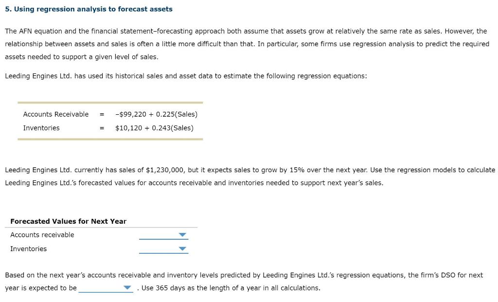  5. Using regression analysis to forecast assets The AFN equation and