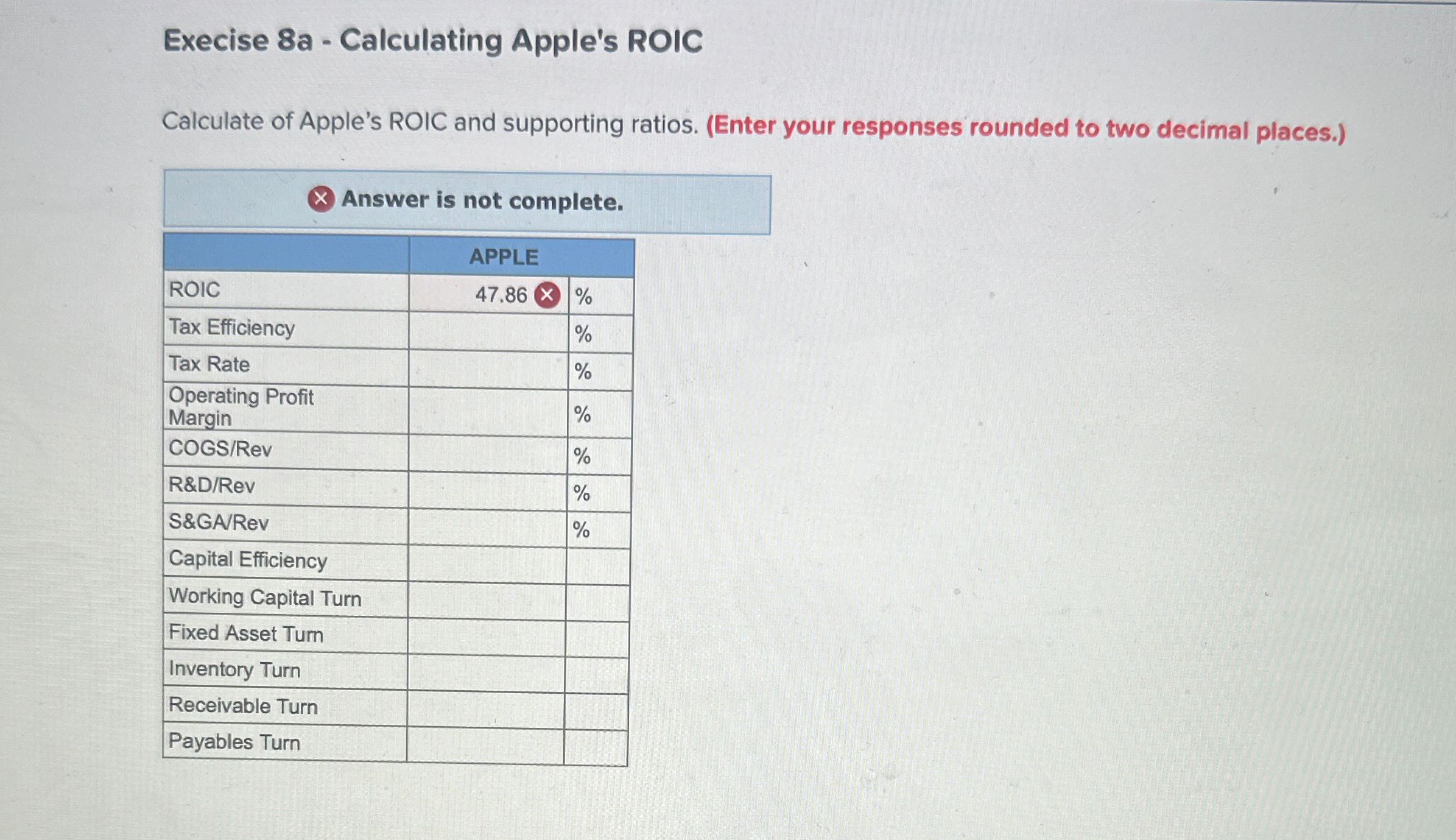 Required information Exercise 8- Calculating and Comparing Return on Invested Capital