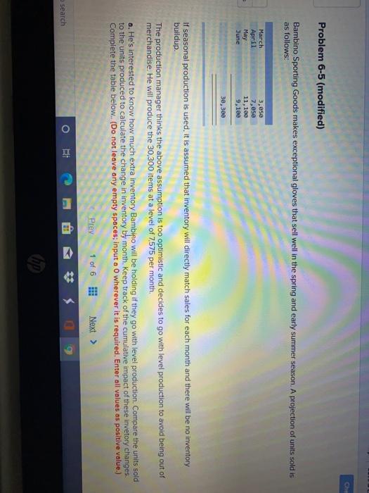  Problem 6-5 (modified) Bambino Sporting Goods makes exceptional gloves that sell