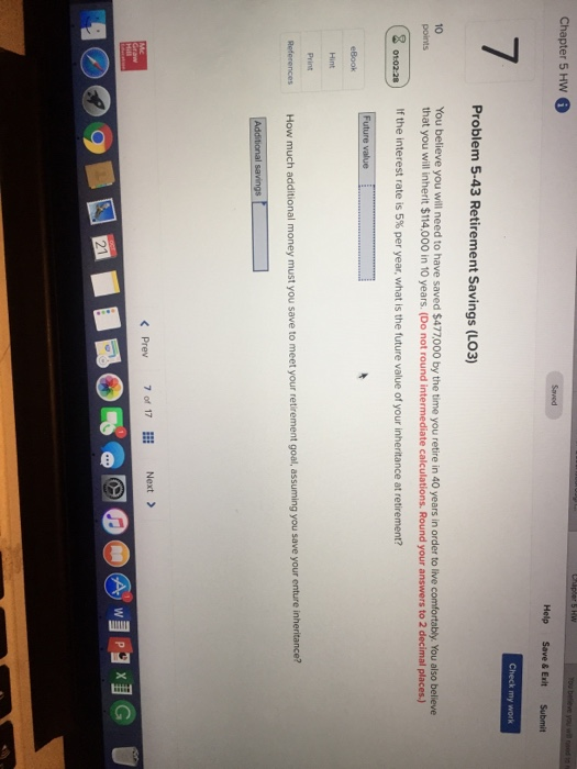  Chapter 5 Hw Help Save & Exit Submit 7 Problem 5-43