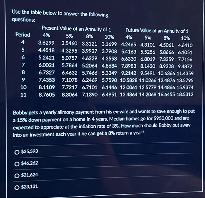  Use the table below to answer the followin