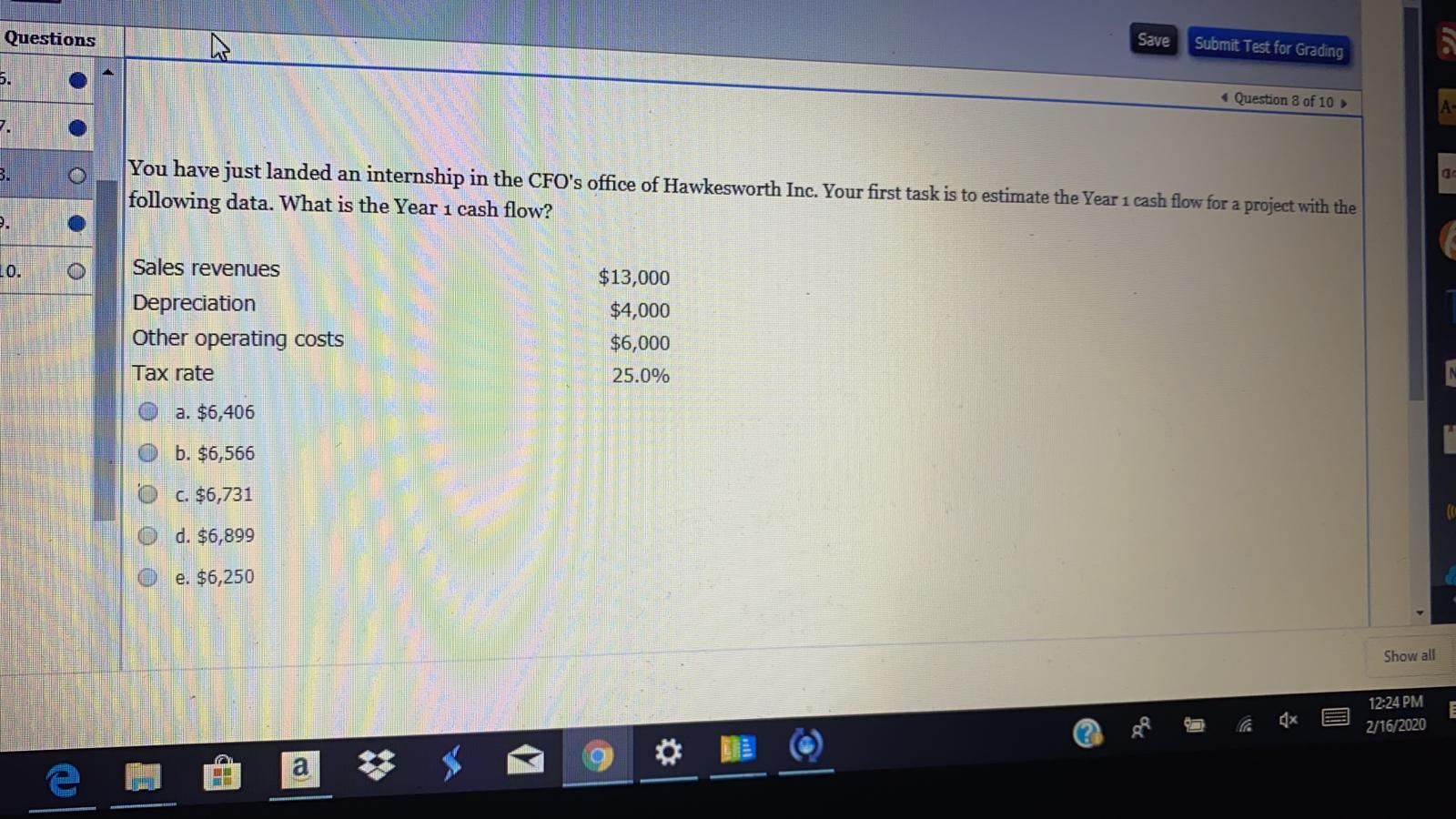 Save Submit Test for Grading uestions 4 Question 8 of 10