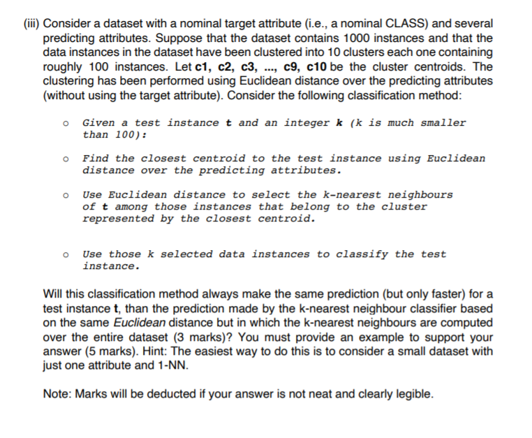 (iii) Consider a dataset with a nominal target attribute (i.e., a