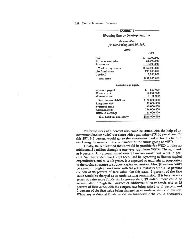 Inc. Cost of Capital In May 1991, Linda Bellich, a recent M.B