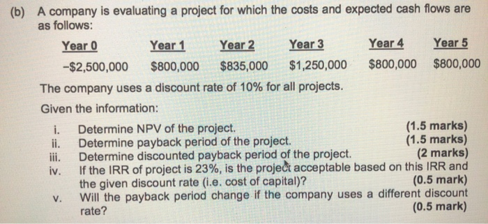  (b) A company is evaluating a project for which the costs