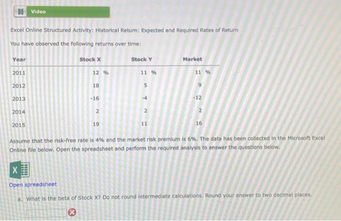  Video Excel Online Structured Activity: Historical Return: Expected and Required Rates