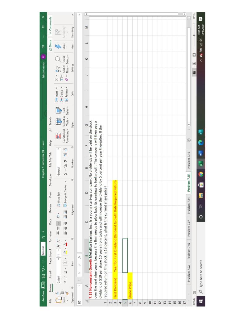 please include excel formulas AutoSave Of H2 General Chapter 7 Homework