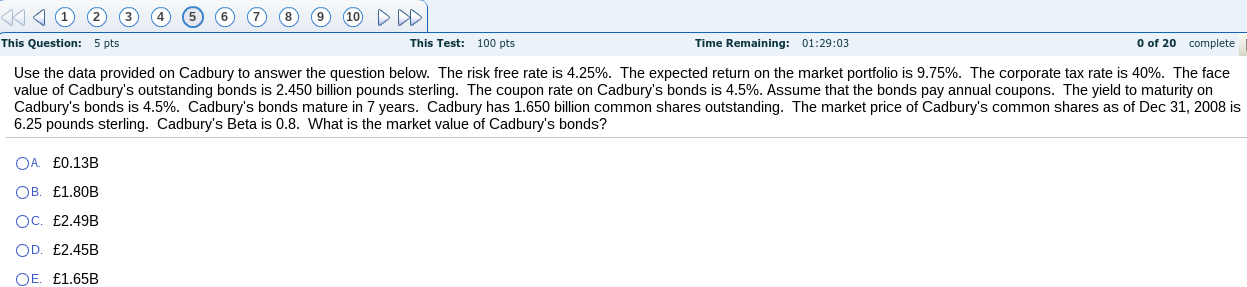  Use the data provided on Cadbury to answer the question below.