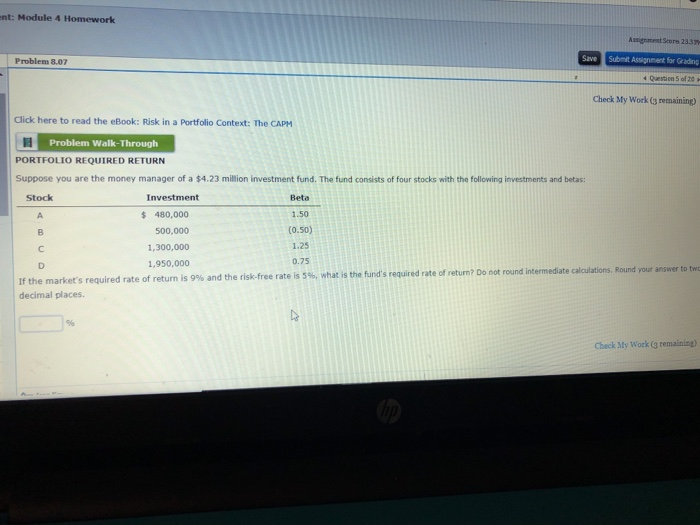 nt: Module 4 Homework Assignment Scorn 23.5 Problem 8.07 Save Submit