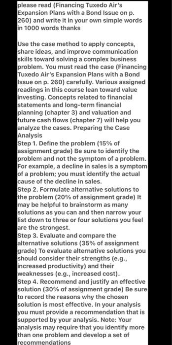 plese write it in a simple language please read (Financing Tuxedo Air's