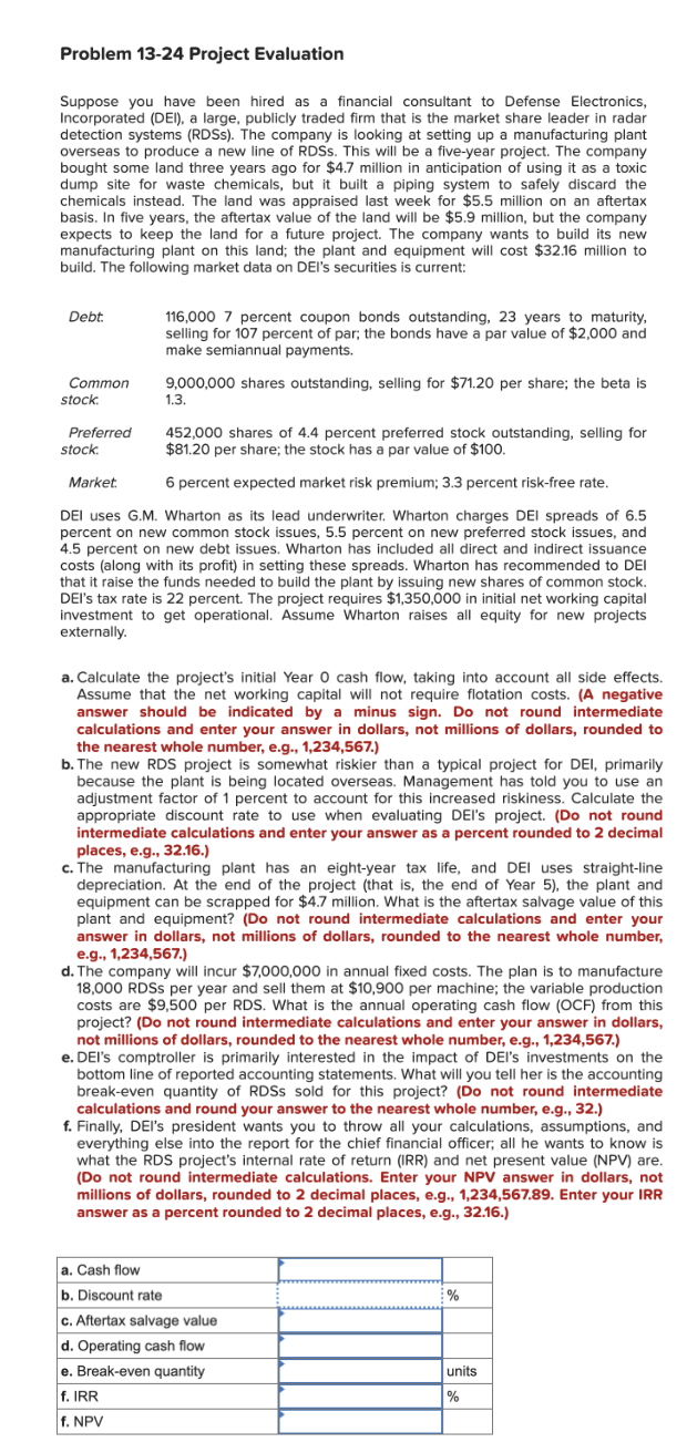  Problem 13-24 Project Evaluation Suppose you have been hired as a