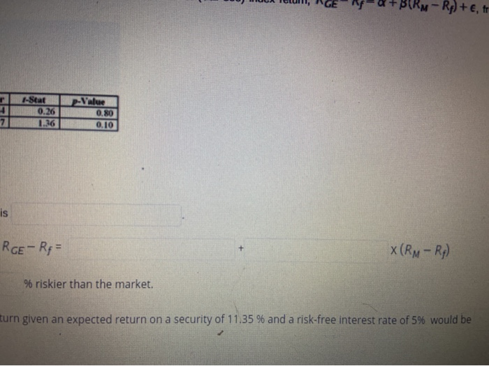line for this stock is RGE - Ry= X (RM-Rp) 3. The