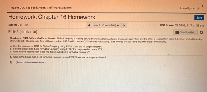 and without taxes). Alpha Company is looking at two different capital structures,
