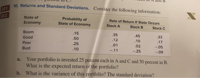  n T s and B 10. Returns and Standard Deviations. Consider