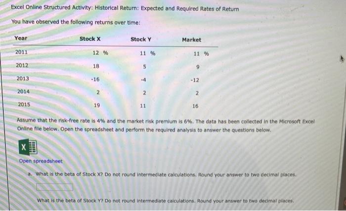  Excel Online Structured Activity: Historical Return: Expected and Required Rates of