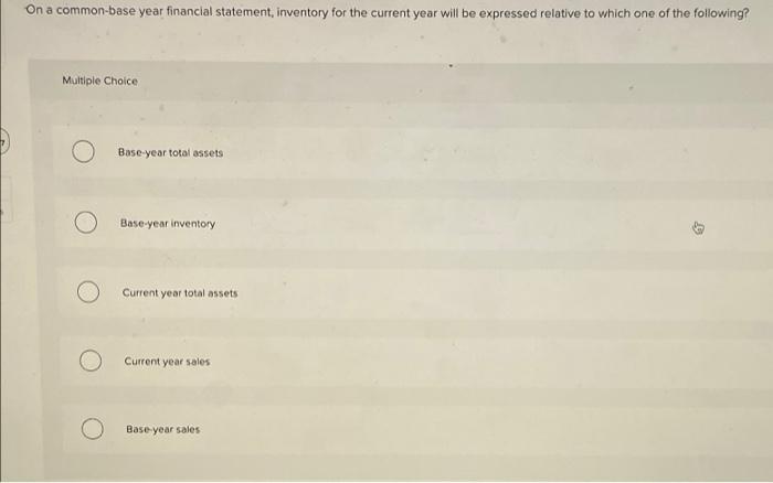  On a common-base year financial statement, inventory for the current year