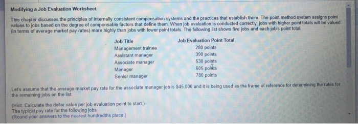  Modifying a Job Evaluation Worksheet This chapter discusses the principles of