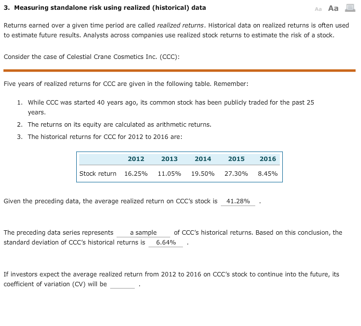 3. Measuring standalone risk using realized (historical) data Aa Aa E