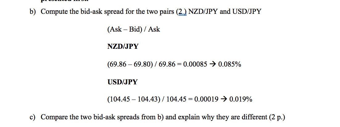  need help with answering (C) b) Compute the bid-ask spread for